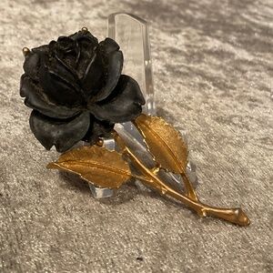 Vintage Gold and Black Rose Pin